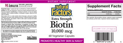 Photo of the Natural Factors Biotin 10,000 mcg label