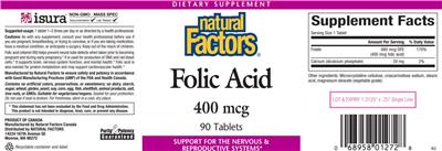 Photo of the Natural Factors Folic Acid 400 mcg label