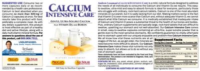 Photo of the ProCaps Laboratories Calcium Intensive Care label