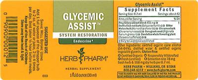 Photo of the Herb Pharm Glycemic Assist label