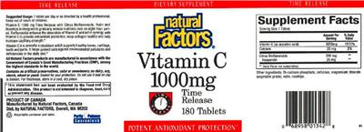 Photo of the Natural Factors Vitamin C 1000 mg label