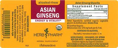 Photo of the Herb Pharm Asian Ginseng Alcohol-Free label