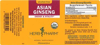 Photo of the Herb Pharm Asian Ginseng Alcohol-Free label