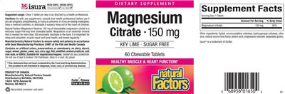 Photo of the Natural Factors Magnesium Citrate 150 mg Key Lime label