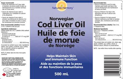 Photo of the Nature's Harmony Norwegian Cod Liver Oil label
