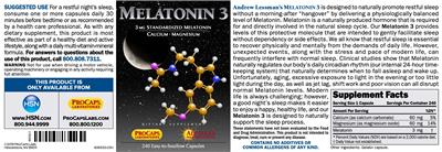 Photo of the ProCaps Laboratories Melatonin 3 label