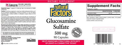 Photo of the Natural Factors Glucosamine Sulfate 500 mg label