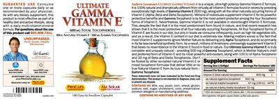 Photo of the ProCaps Laboratories Ultimate Gamma Vitamin E label