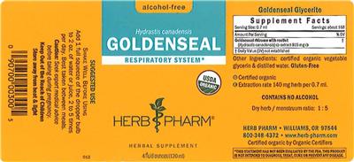 Photo of the Herb Pharm Goldenseal Alcohol-Free label