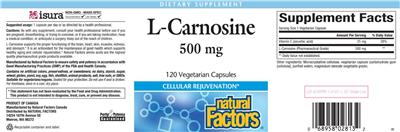 Photo of the Natural Factors L-Carnosine 500 mg label