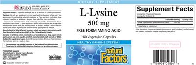 Photo of the Natural Factors L-Lysine 500 mg label