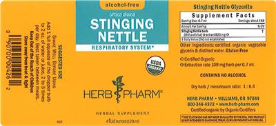 Photo of the Herb Pharm Stinging Nettle Alcohol-Free label