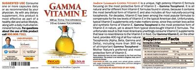 Photo of the ProCaps Laboratories Gamma Vitamin E label