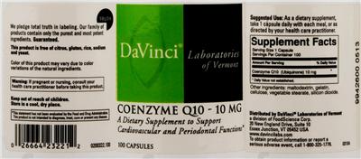 Photo of the DaVinci Laboratories Of Vermont Coenzyme Q10 - 10 mg label