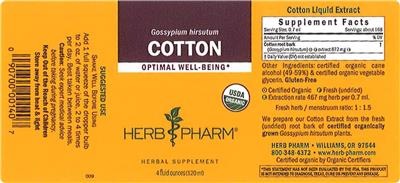 Photo of the Herb Pharm Cotton label