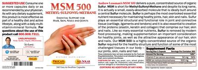 Photo of the ProCaps Laboratories MSM 500 label