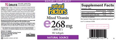Photo of the Natural Factors Mixed Vitamin E 268 mcg (400 IU) label
