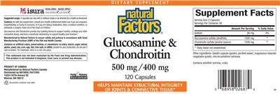 Photo of the Natural Factors Glucosamine & Chondroitin 500 mg / 400 mg label