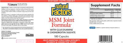 Photo of the Natural Factors MSM Joint Formula label