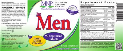 Photo of the MNP Michael's Naturopathic Programs For Men Daily Multi Vitamin label