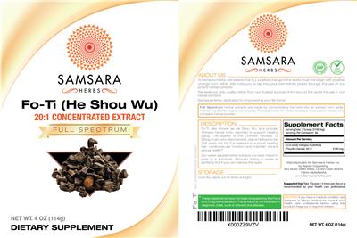 Photo of the Samsara Herbs Fo-Ti (He Shou Wu) label