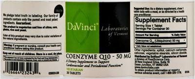 Photo of the DaVinci Laboratories Of Vermont Coenzyme Q10 - 50 mg label