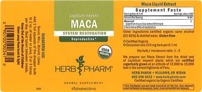 Photo of the Herb Pharm Maca label