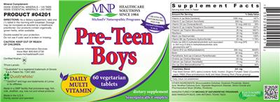 Photo of the MNP Michael's Naturopathic Programs Pre-Teen Boys Daily Multi Vitamin label