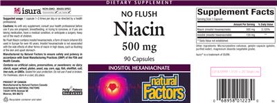 Photo of the Natural Factors No Flush Niacin 500 mg label