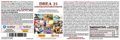 Photo of the ProCaps Laboratories DHEA 25 label