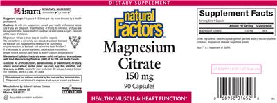 Photo of the Natural Factors Magnesium Citrate 150 mg label