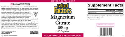 Photo of the Natural Factors Magnesium Citrate 150 mg label