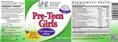 Photo of the MNP Michael's Naturopathic Programs Pre-Teen Girls Daily Multi Vitamin label