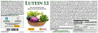 Photo of the ProCaps Laboratories Lutein 12 label
