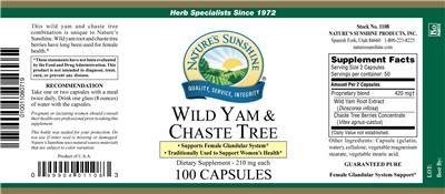 Photo of the Nature's Sunshine Wild Yam & Chaste Tree 210 mg label