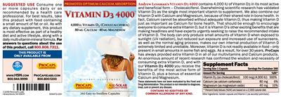 Photo of the ProCaps Laboratories Vitamin D3 4000 label