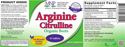 Photo of the MNP Michael's Naturopathic Programs Arginine Citrulline label