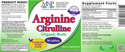 Photo of the MNP Michael's Naturopathic Programs Arginine Citrulline label