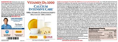 Photo of the ProCaps Laboratories Vitamin D3 1000 plus Calcium Intensive Care label