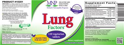 Photo of the MNP Michael's Naturopathic Programs Lung Factors label