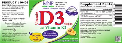 Photo of the MNP Michael's Naturopathic Programs Vitamin D3 5000 IU with Vitamin K2 label
