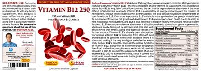 Photo of the ProCaps Laboratories Vitamin B12 250 label