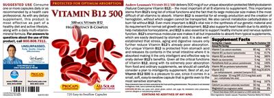 Photo of the ProCaps Laboratories Vitamin B12 500 label