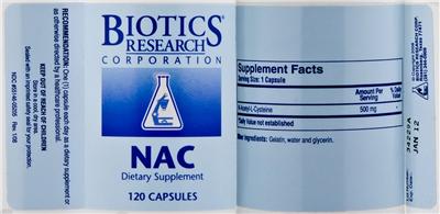 Photo of the Biotics Research Corporation NAC label