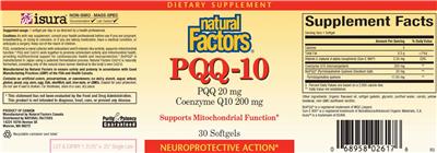 Photo of the Natural Factors PQQ-10 label