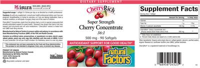 Photo of the Natural Factors CherryRich Super Strength Cherry Concentrate 500 mg label