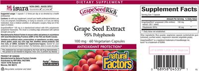 Photo of the Natural Factors GrapeSeedRich Grape Seed Extract 100 mg label