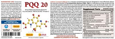 Photo of the ProCaps Laboratories PQQ 20 label