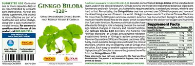 Photo of the ProCaps Laboratories Ginkgo Biloba 120 label