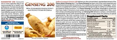 Photo of the ProCaps Laboratories Ginseng 200 label